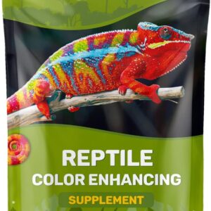 A bottle of Gargeer Reptile Color Enhancer with a vibrant-colored lizard on the side